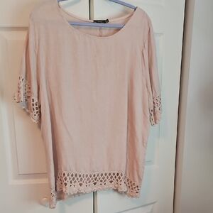 Elegant Pink Lace Trim Women's Top